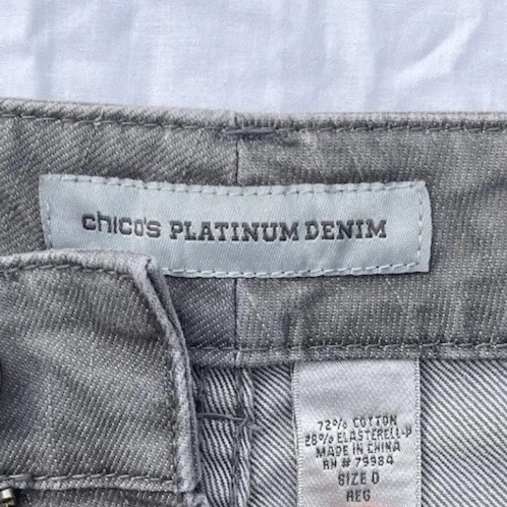 CHICO'S PLATINUM Barely Flare Gray Embellished Stretch Denim Jeans Size 0 - Image 9