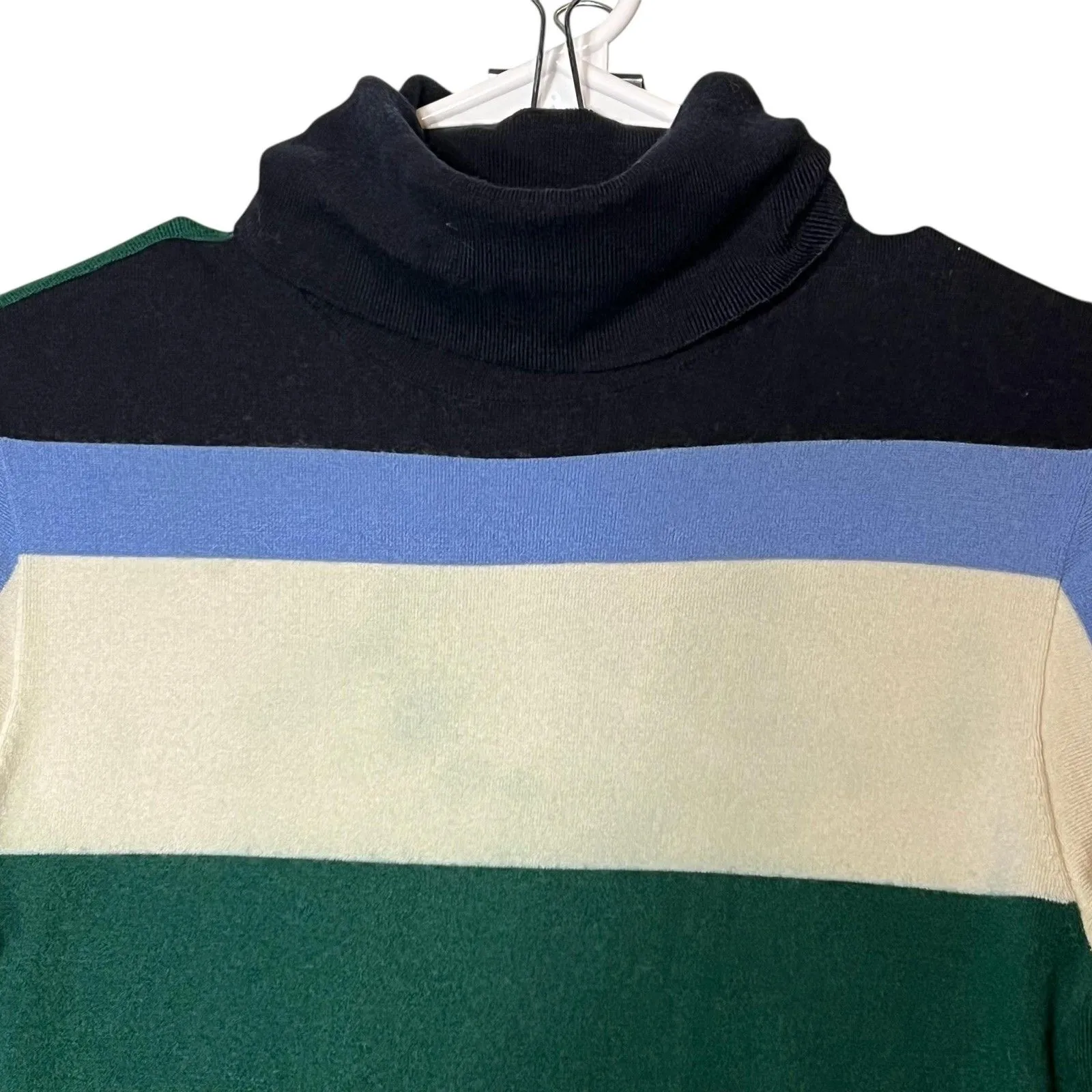 Tory Burch Sweater Dress Womens Sm Green Colorblock Turtleneck Merino Wool Midi - Image 9