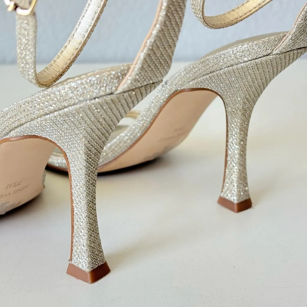 Nine West Shiny Ankle Strap Sandals Heels Silver Glitter Women’s Size 7.5 M - Image 8