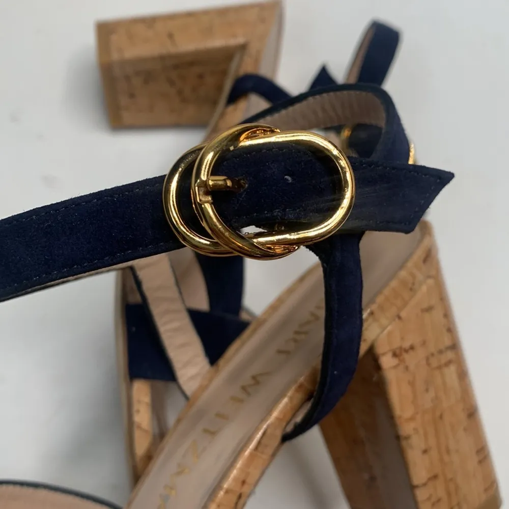 Stuart Weitzman Analeigh 75 midnight Blue Suede Sandal EUC S-012 Sz 7.5 - Image 9