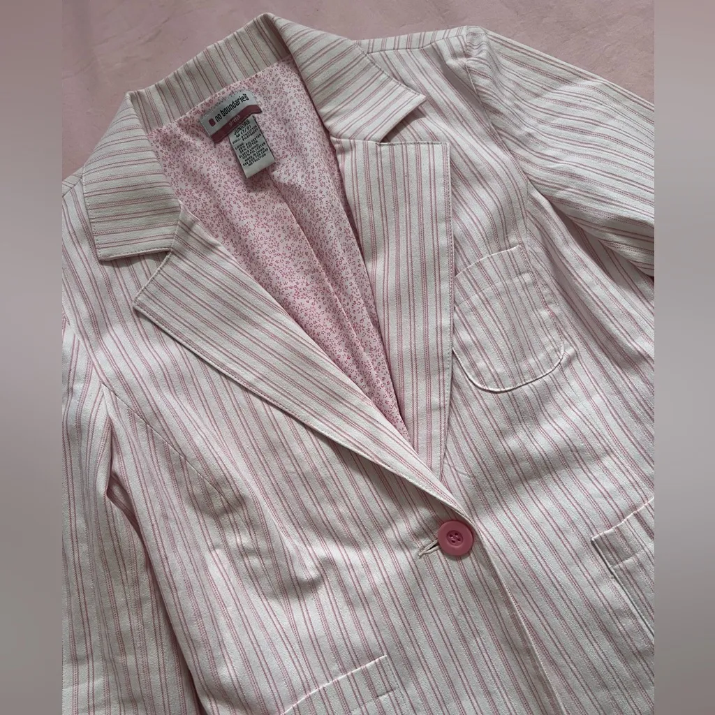 No Boundaries Light Pink Striped Blazer - Image 3
