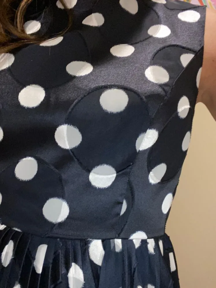 Gorgeous Navy and White Polka Dot Tea Dress with pleated skirt.  - Image 7