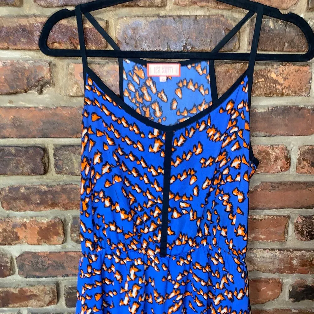 Best Society Blue Orange Animal Print Sleeveless Mini Dress Women's Size Medium - Image 2