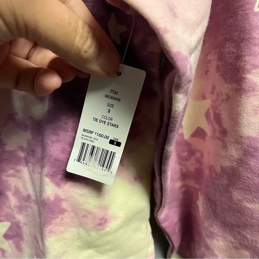 Wildfox Lounge Set Tie Dye Stars in Purple & White Sz S NWT Sweatshirt & Shorts - Image 5