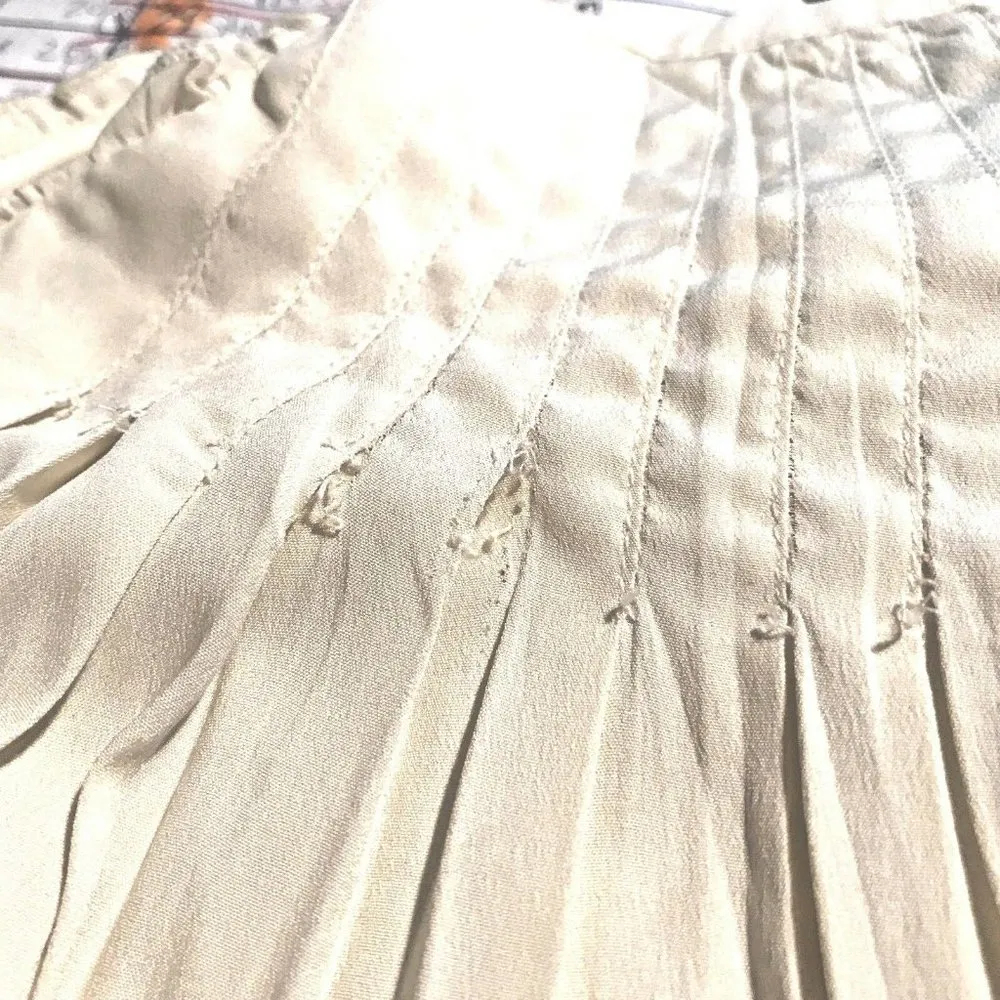 Love Stitch Blouse Top Womens Size Large Ivory Tank Sheer Pleated Belt Flaw - Image 7