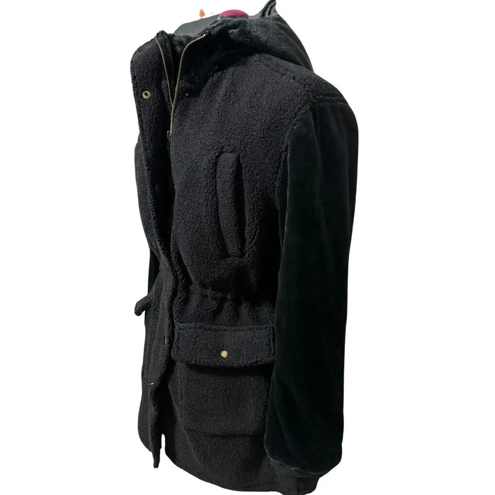 EDEN SOCIETY Faux Fur Wooly Coat Stitchfix Cinch Waist Jacket Black NWT Small - Image 2