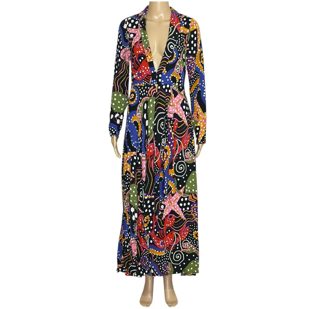 FARM RIO Under The Sea Maxi Dress, Multicolor, XS - Image 9