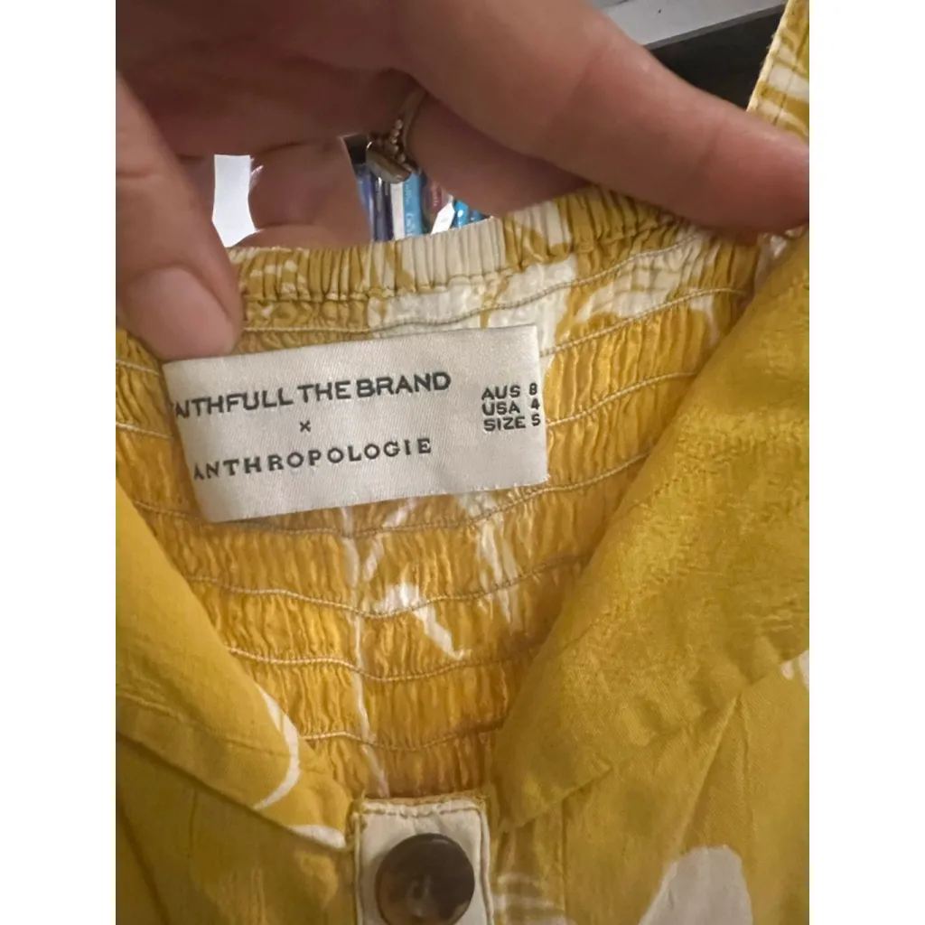 Women's Anthropologie Yellow & White Floral Jumpsuit Size S - Image 2