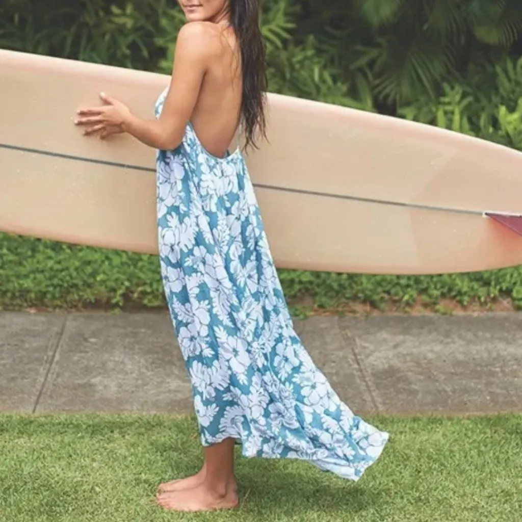 Mikoh Hamptons Dress palm leaf print maxi womens Green (large) beach vacation - Image 4