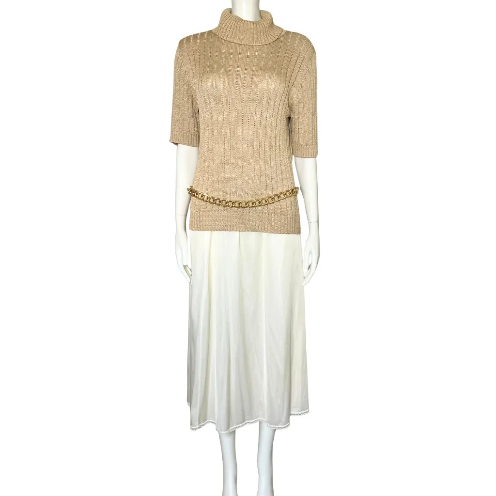 Vintage 70s Off White Cream Satin Midi Lingerie Slip Skirt. Medium M/L. Layering - Image 6