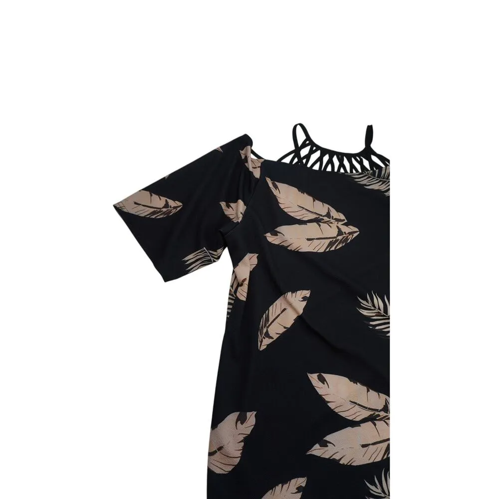 Rephotograph** Women's Unknown Brand Black Graphic Dress, feathers - Image 3