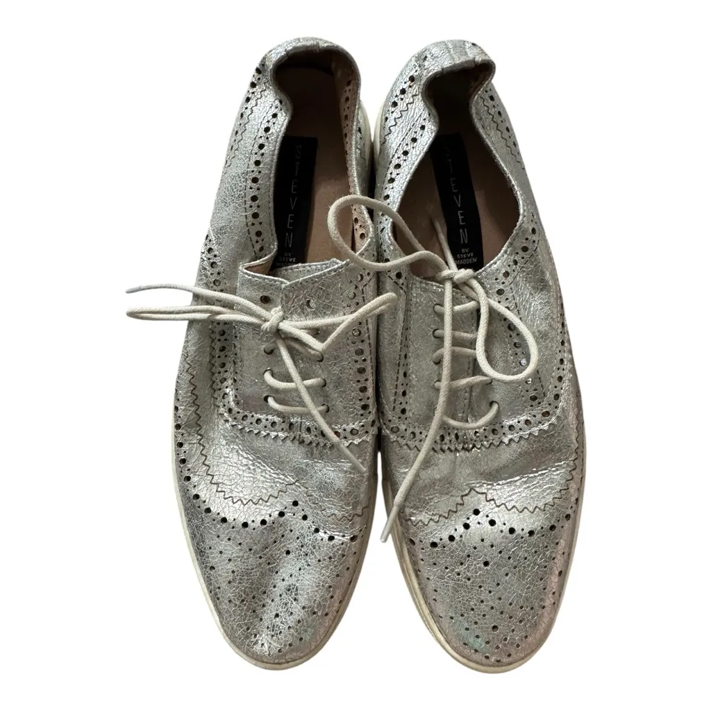 Steven by Steve Madden Allister Oxford silver metallic loafer lace up sneakers - Image 5