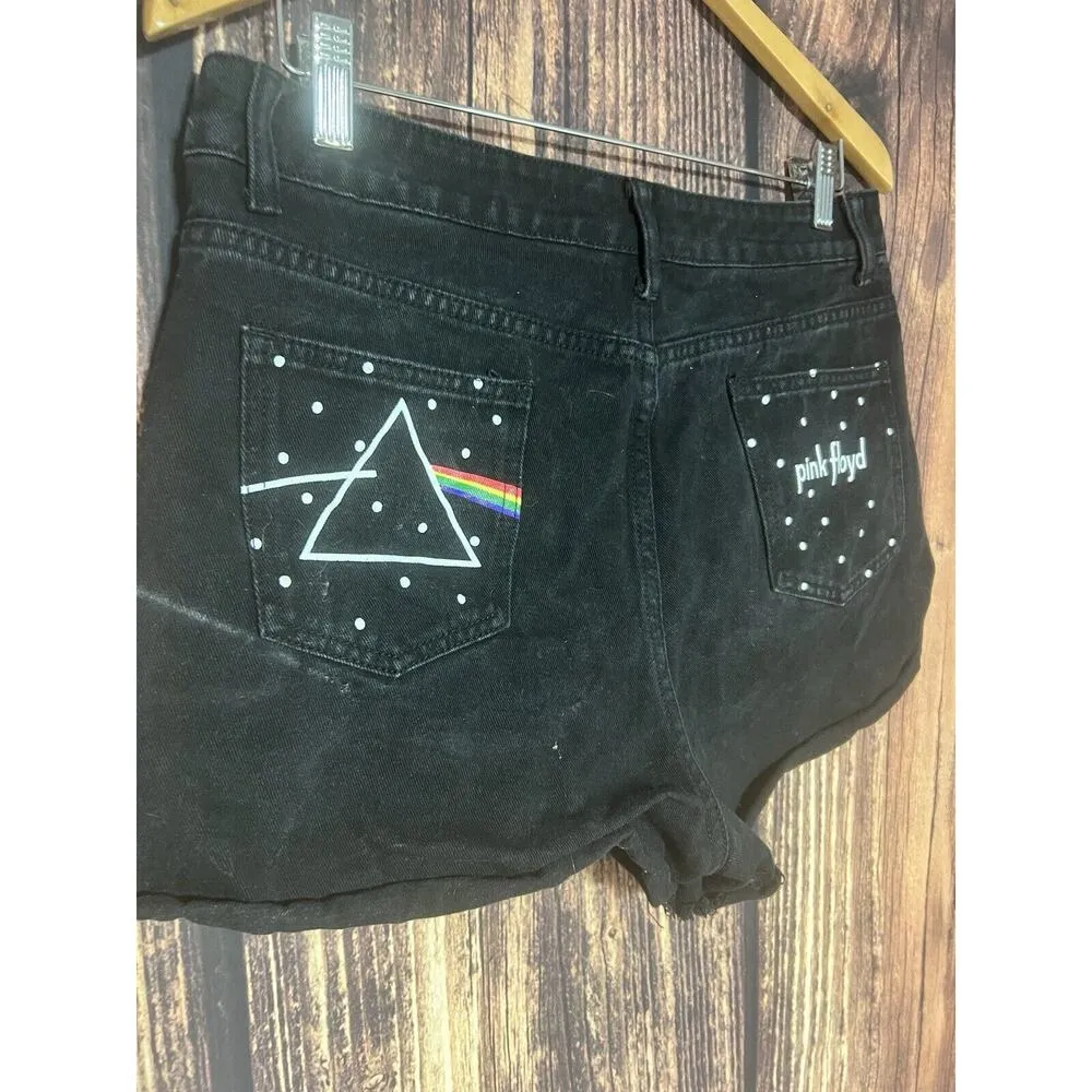 Pink Floyd Women Jeans Short Size Large Black Rock Band Rainbow - Image 6