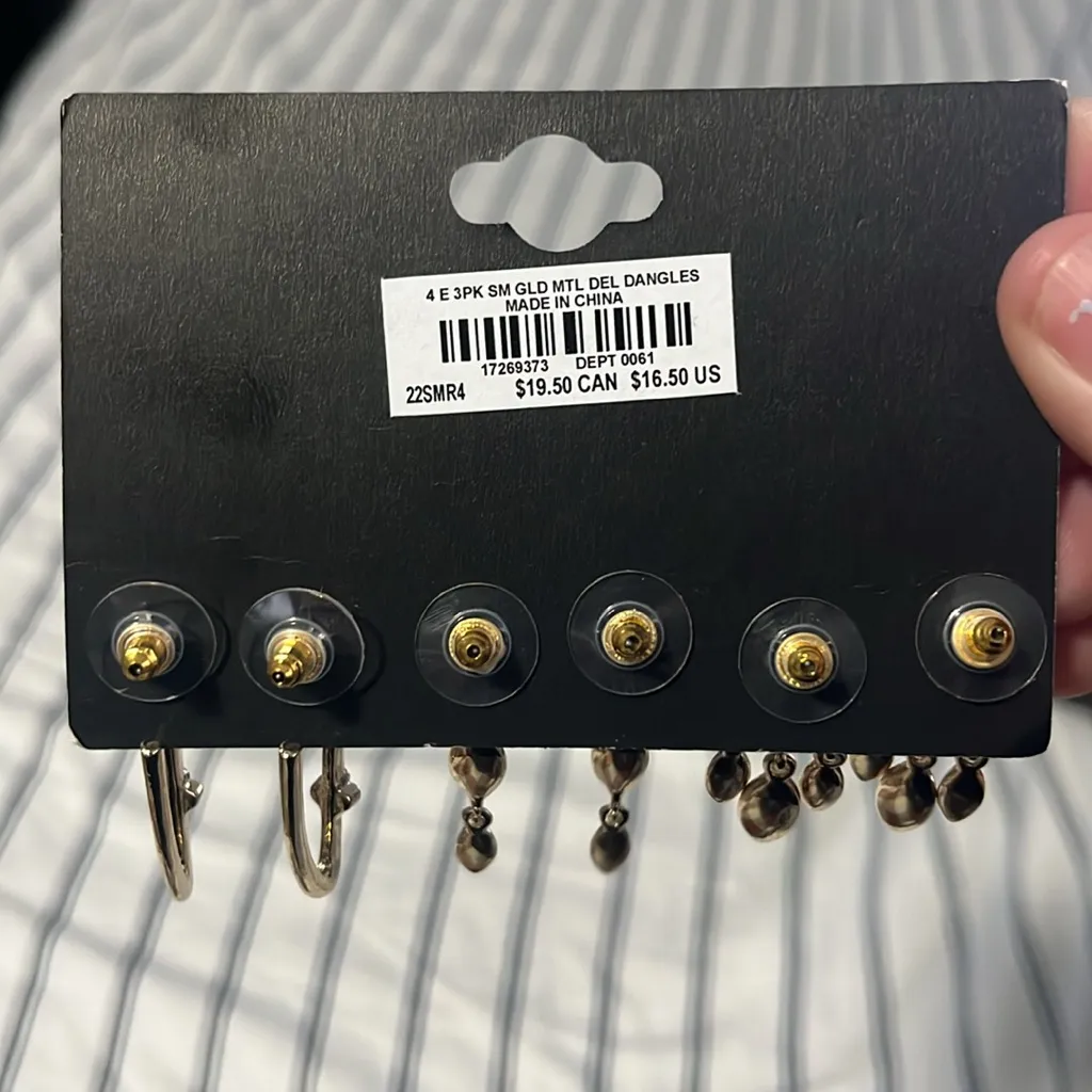 NEW Gold Dangly Earrings 3 Pair‎ - Image 2