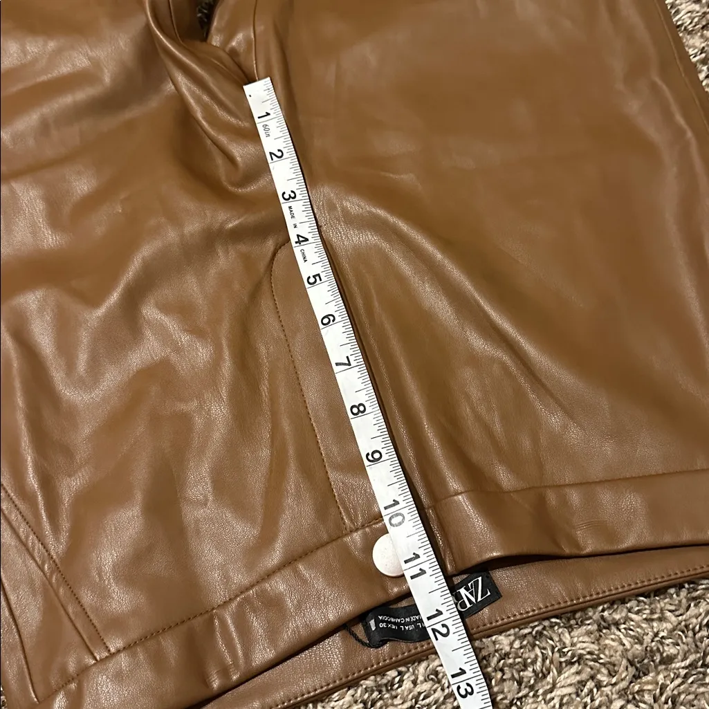 Zara Faux Leather Pants Size Large Brown Tan - Image 6