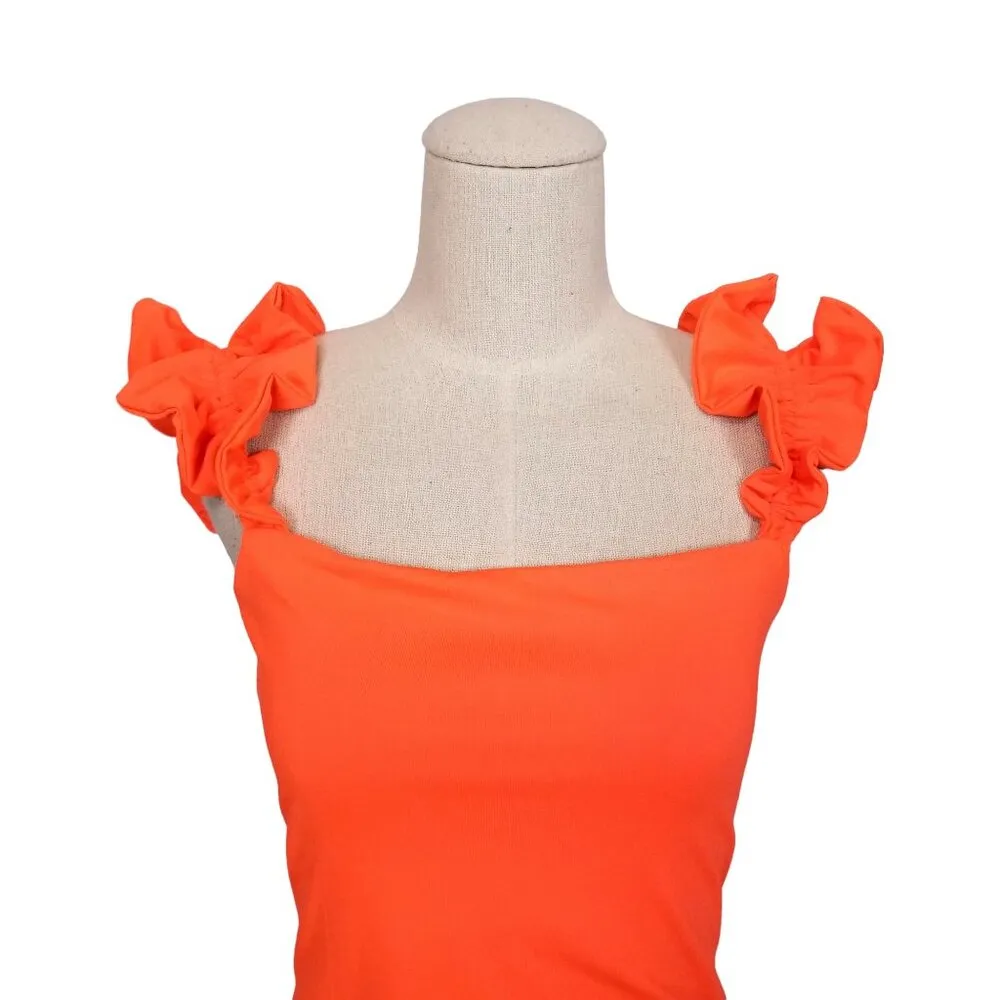 NWOT Day + Moon Rosette Strap Bodysuit Neon Orange Sz Medium - Image 2