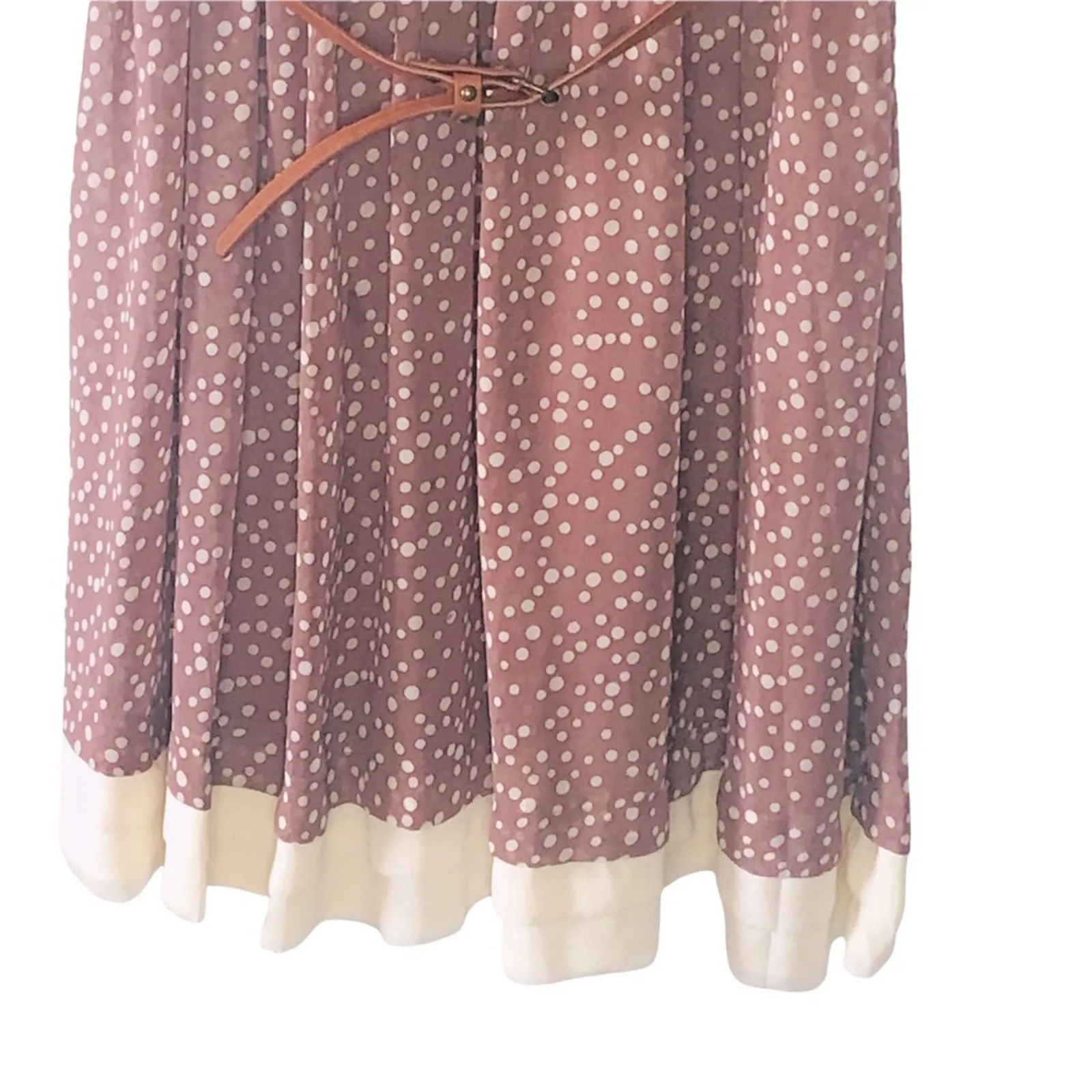 Double Zero Tan Polka Dot Sleeveless Belted Dress Medium - Image 7