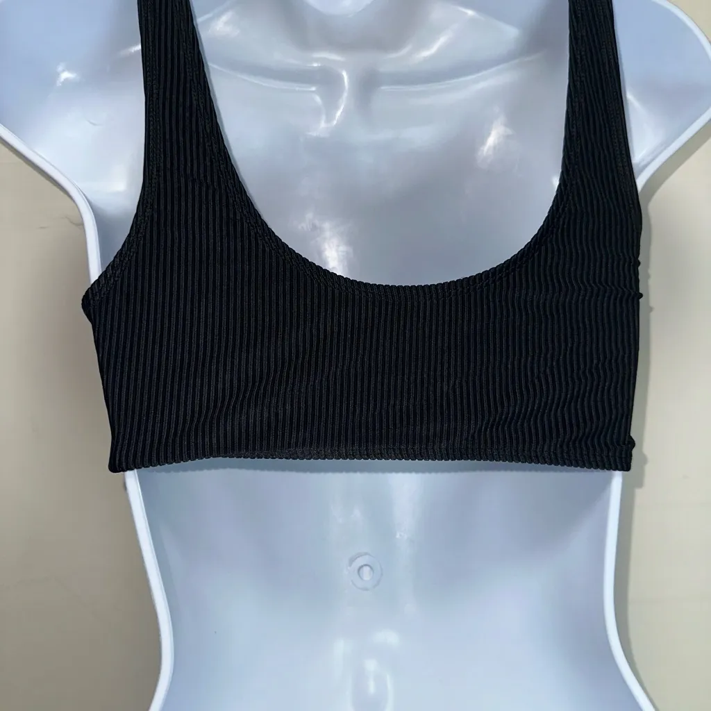 Frankie’s Bikinis Black Ribbed Scoopneck Bikini Top EUC‎ Size Small - Image 2