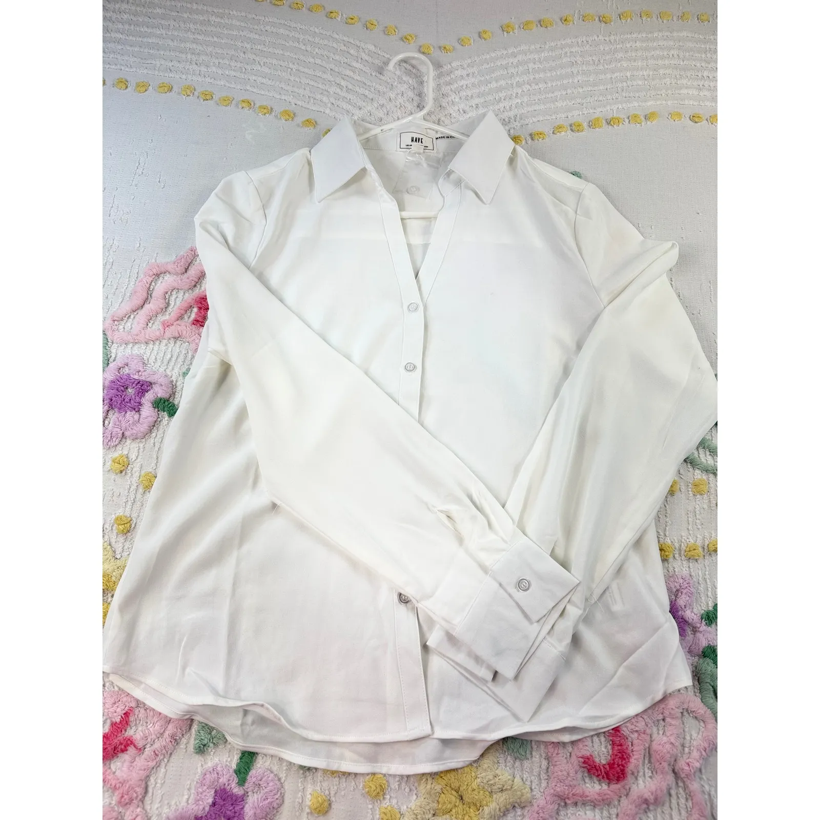 HAVE White Long Sleeve Collared Button Front Shirt Women's Size M Size M - Image 4