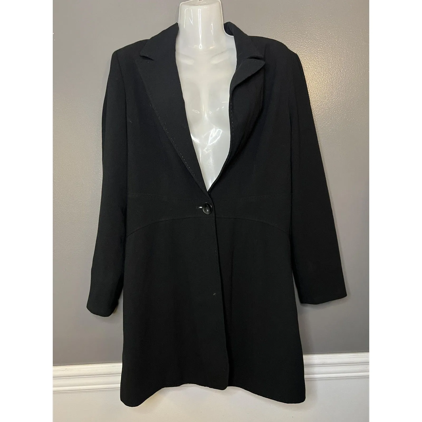 Signature By Larry Levine Coat Womens 12 Black Single Button Lined Overcoat - Image 2