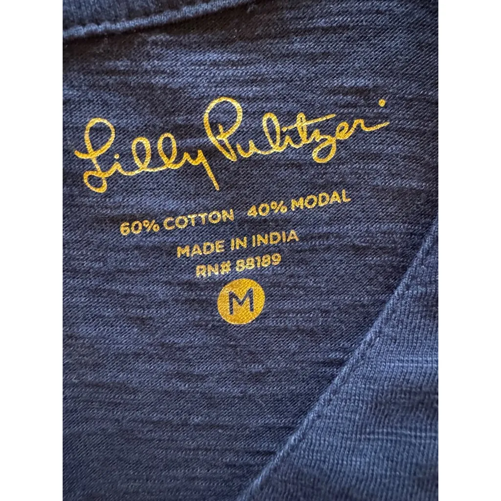 Lilly Pulitzer Dress Women Medium Navy Blue Knit Amberly Pintuck‎ Tee Shirt Mini - Image 9