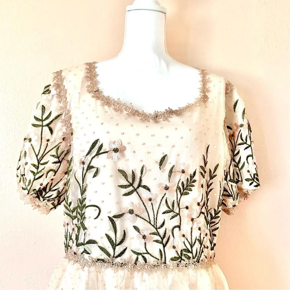 Belle Terre Cream, Blush, Tan, Green Lace Embroidered Floral Dot Tulle Dress. Pink Size XXL - Image 2