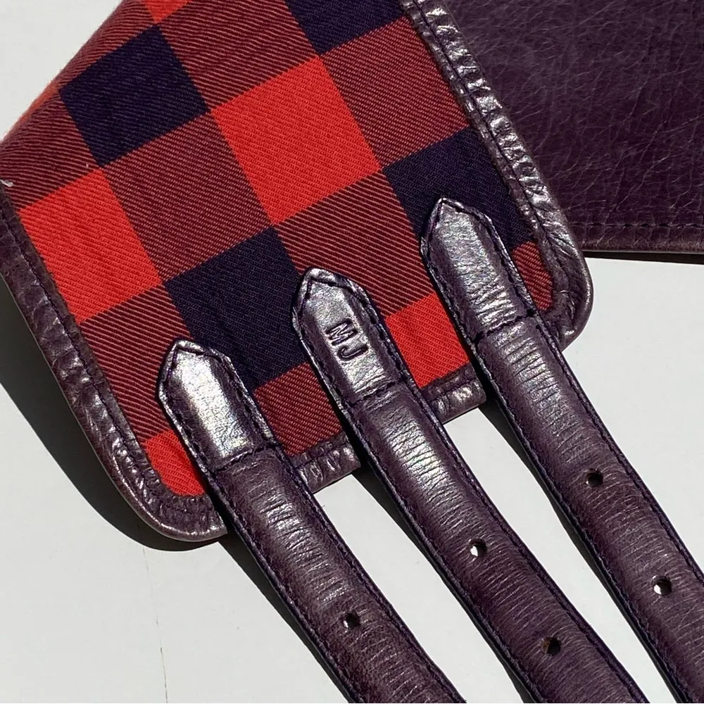 MARC JACOBS Vintage 90s Purple and Red Plaid Check Leather Corset Belt Size M/L - Image 3
