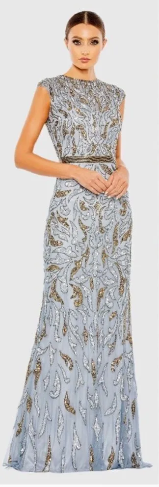 Mac Duggal 5532 Womens Platinum Embellished Illusion Cap Sleeve Column Gown - Image 2