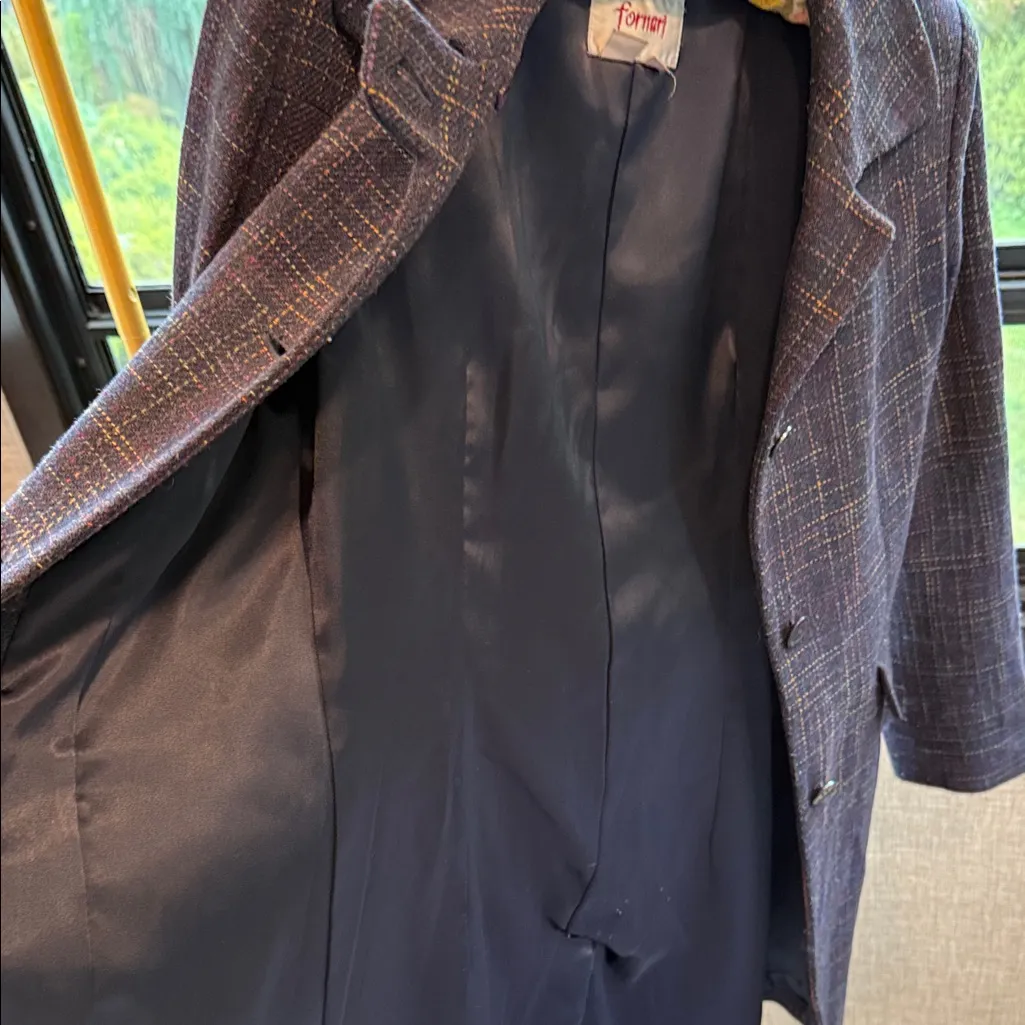 Vintage fornari Elegant Plaid Trench Coat size 5 small/medium Italian made Blue - Image 5