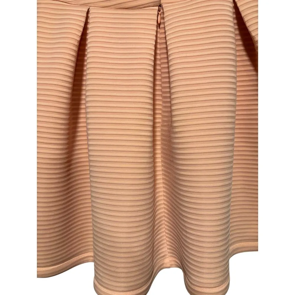 Versona Peach Textured FlarePleated Lined Stretch Skater Skirt - Image 3
