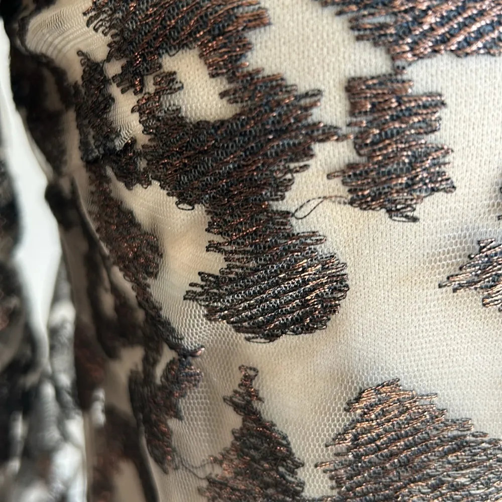 Eva Franco Metallica Bronze Sheer Layered Blouse Size XXSP Brown - Image 6