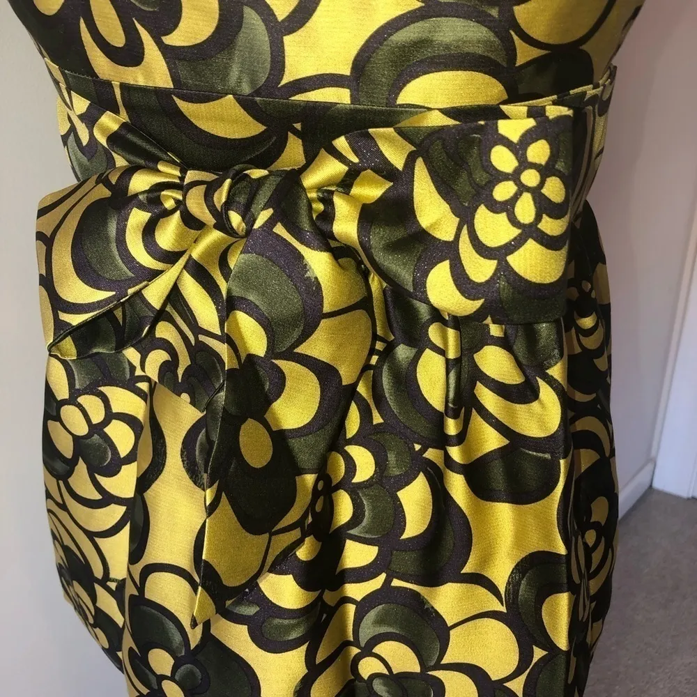 Y2K Baby Doll Top Size 0 Silk Juicy Couture Green Gold Floral Back Ties Halter - Image 5