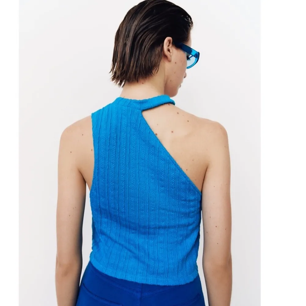 NWT ZARA CUT OUT CABLE KNIT CROP TOP BLOGGERS FAV BLUE Large - Image 3