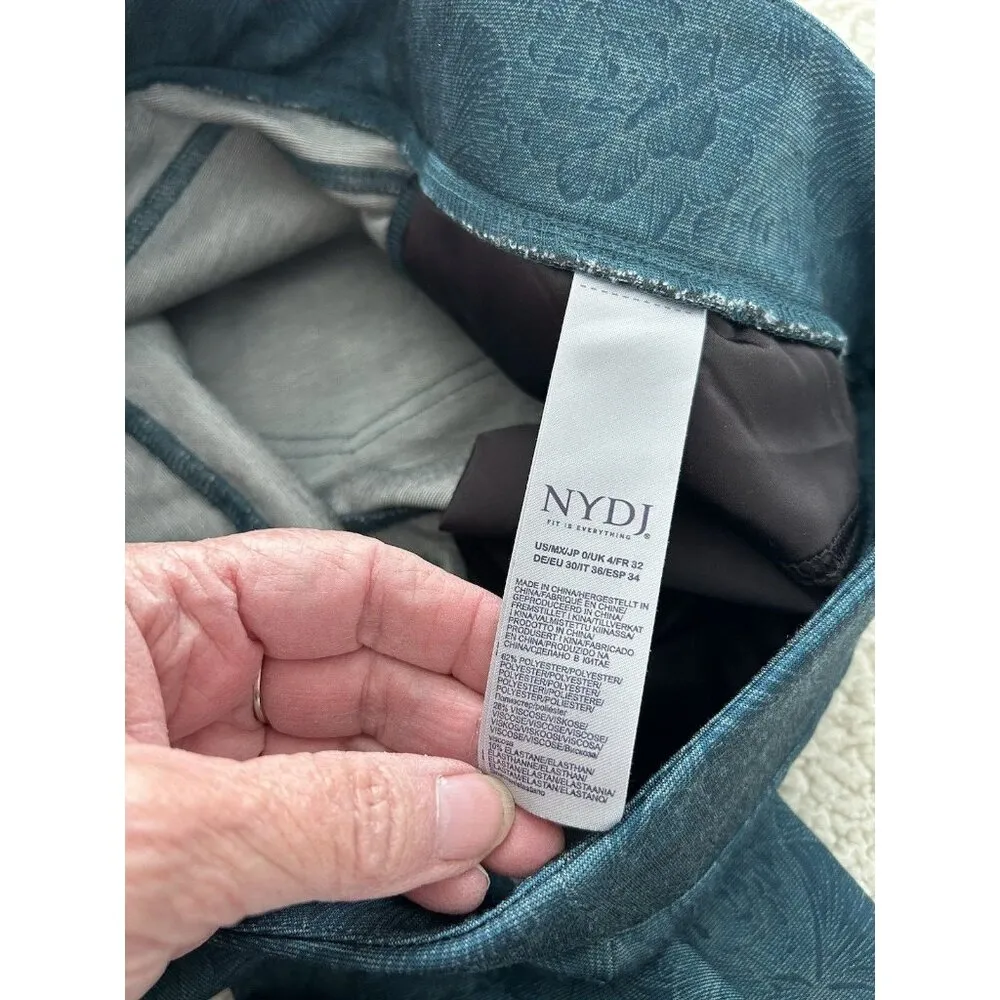 NYDJ Pull-on Leggings Jeans Jade Green Jacquard Floral Print Brocade Size 0 - Image 7