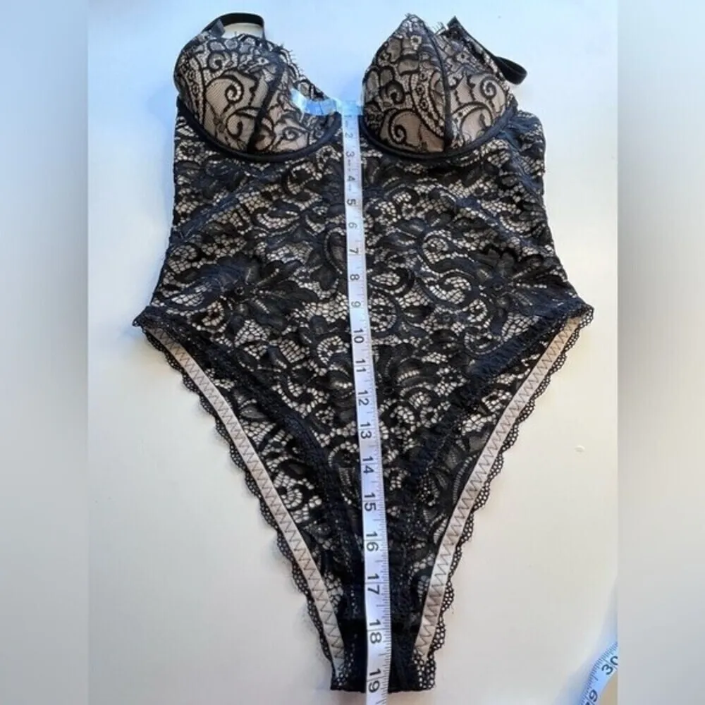 Sheer mesh sleeves floral lace spaghetti eyelash lace body suit. - Image 13