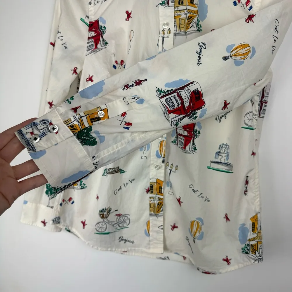 Talbots French Graphic Print Collar Button Down Shirt Top Sz Petite Womens - Image 10