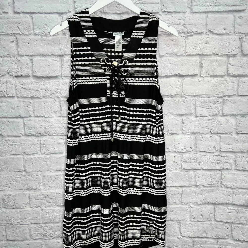 Dotti Womens Ibiza Striped Tunic Swim Cover Up Dress Size M Black White New Size M - Image 2