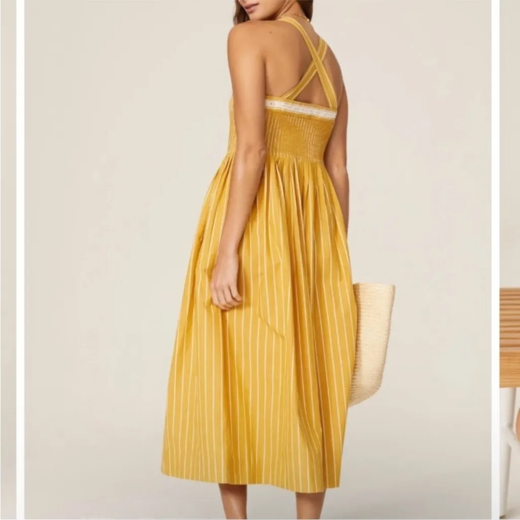 The Great Laurel Yellow White Striped Midi Dress Women’s‎ Size Small Pintuck - Image 2