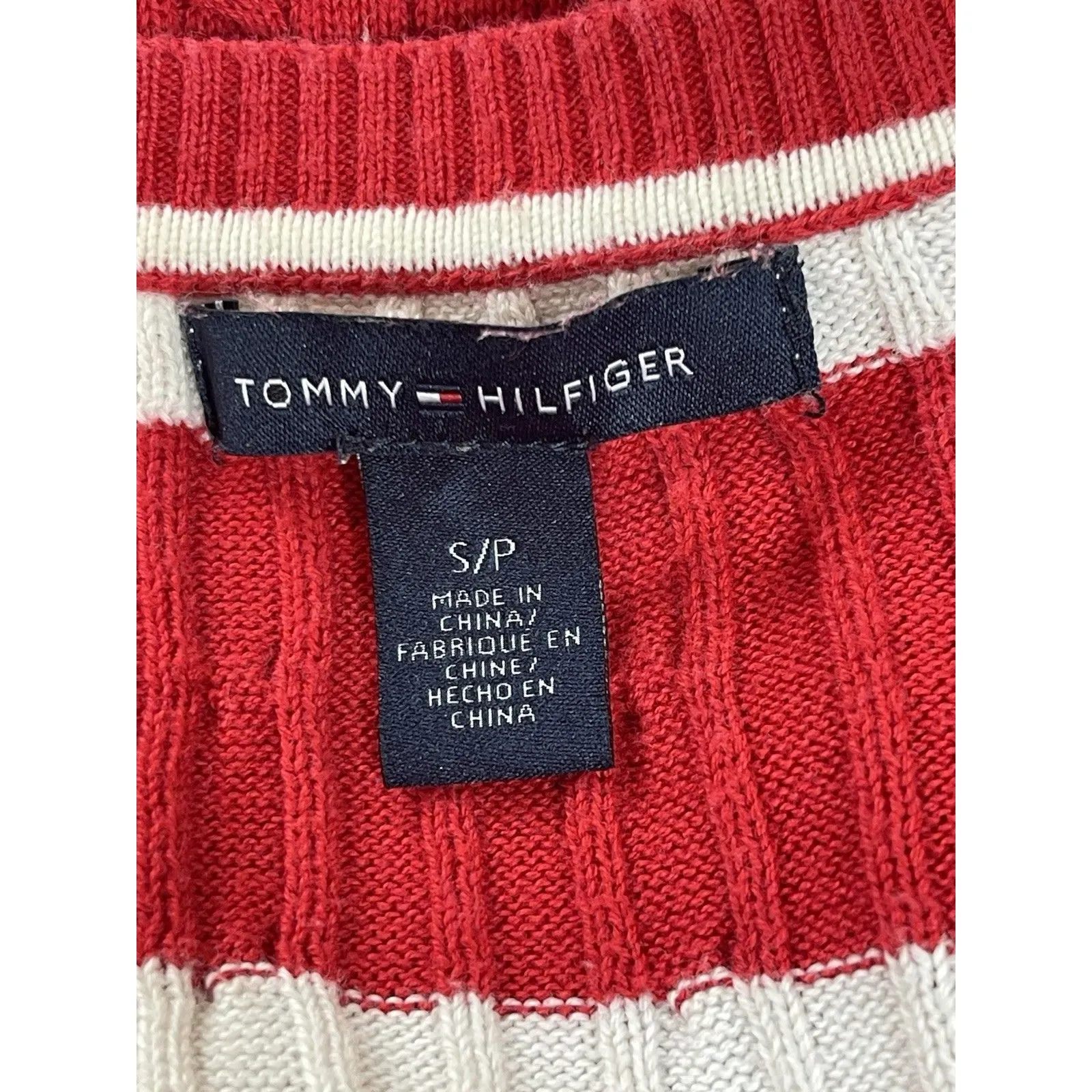 Tommy Hilfiger Red White Striped Ribbed Sweater V-neck Preppy Varsity S Y2K 90s - Image 11
