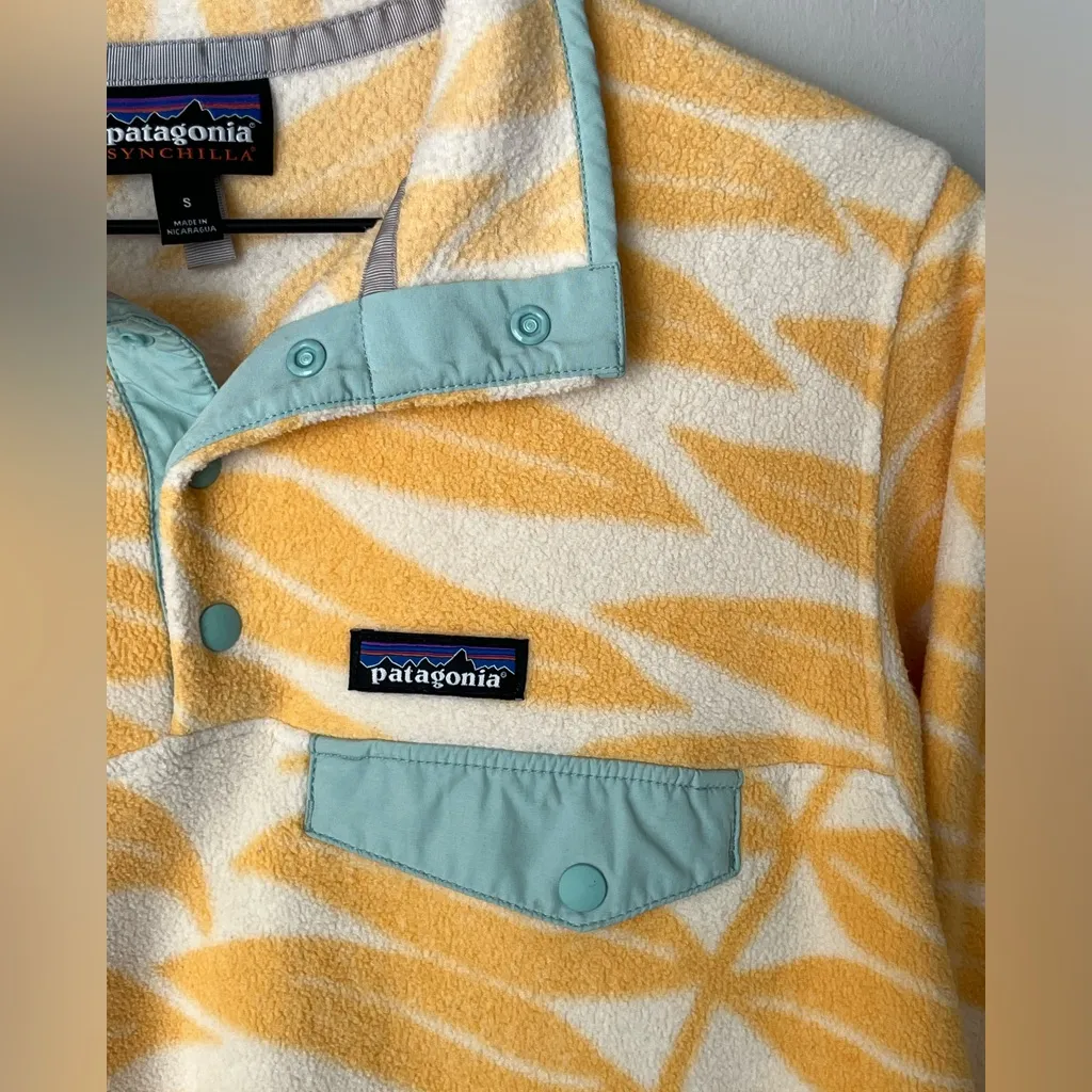 Patagonia Synchilla snap T Fleece pullover Yellow Leaf Pattern unisex small - Image 10
