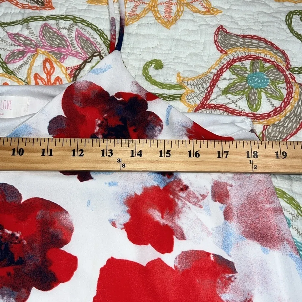 PEACH LOVE California medium dress spaghetti strap red white blue floral flaws - Image 4