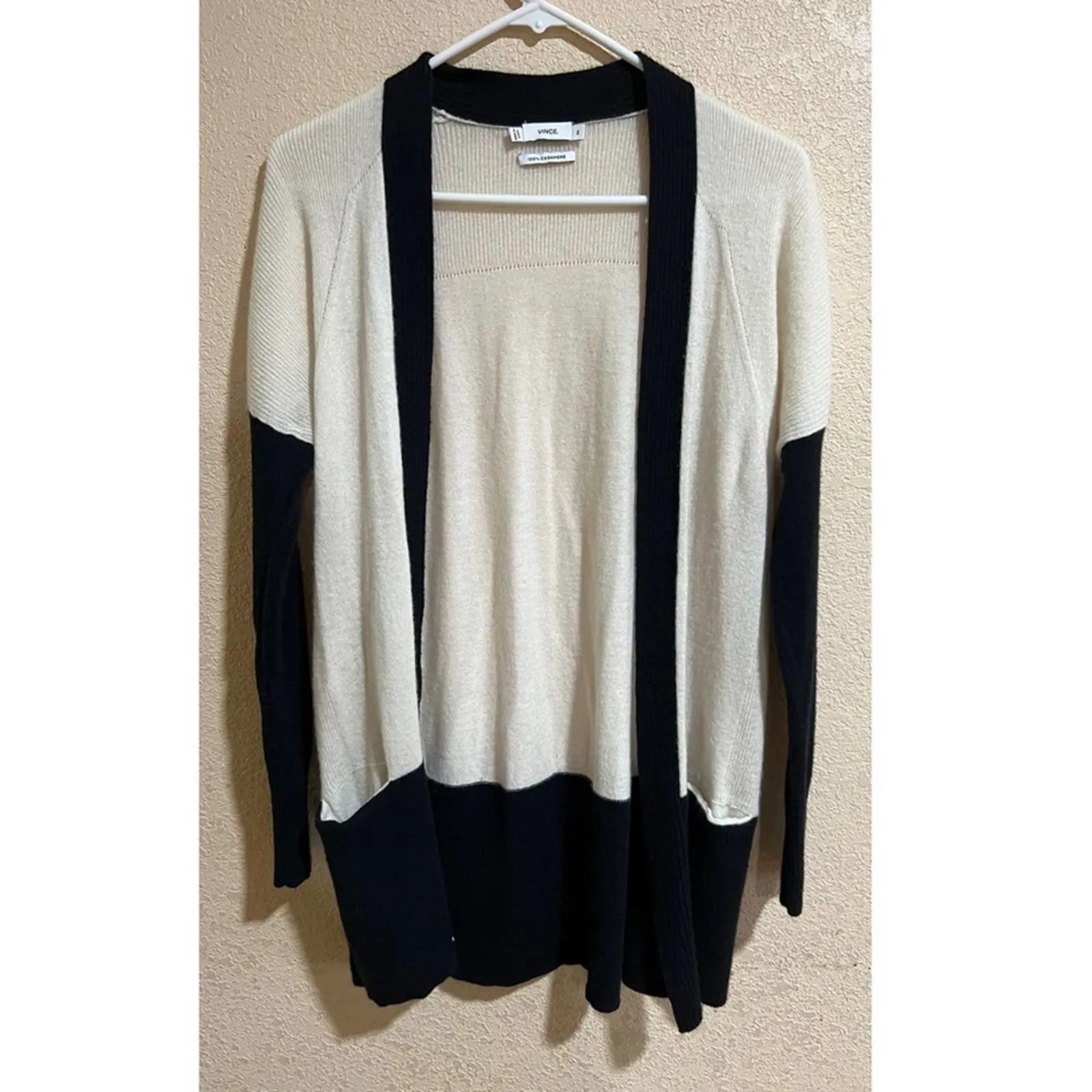 Vince black cream colorblock cashmere open cardigan sweater - Image 2