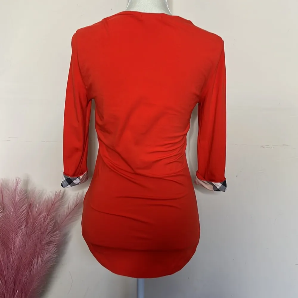 Burberry Brit • scoop round neck check cuff stretch top - Image 76