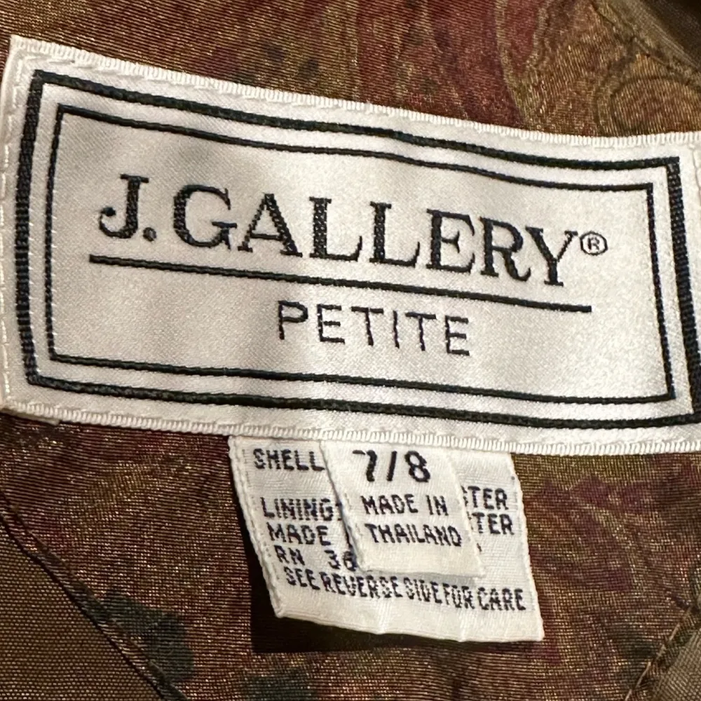 J. Gallery Double Breasted Brown/Green Metallic Paisley Trench Coat Sz 7/8 P - Image 13