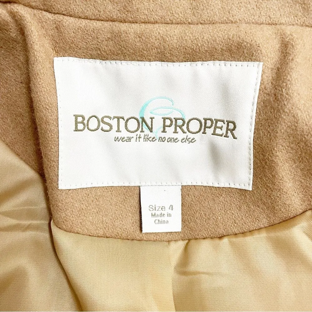 Boston Proper Wool Double Breasted Mid Length Belted Overcoat Camel Tan Size 4 - Image 8