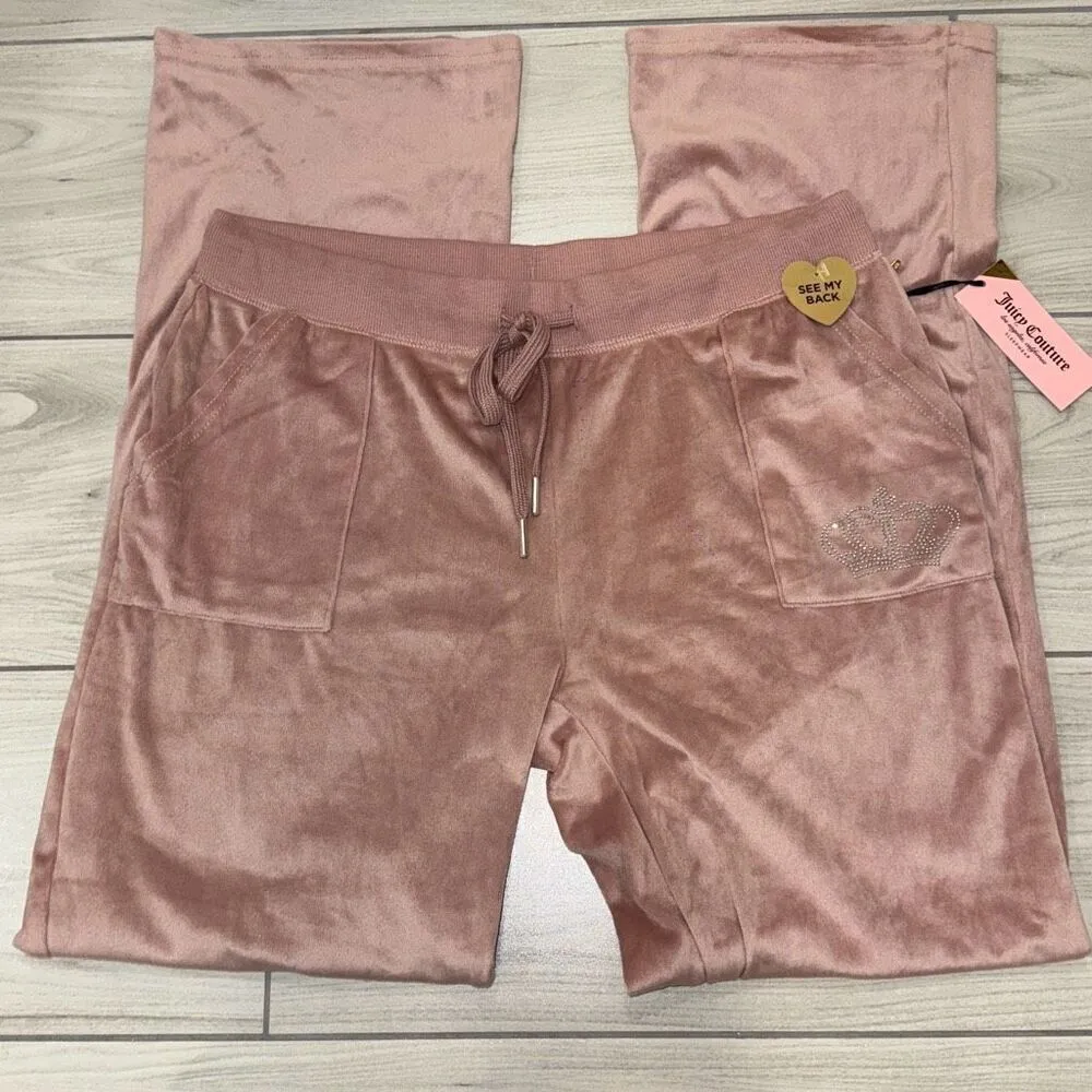 NWT juicy couture rhinestoned dusty pink velour sweatpants size large    Has sup - Image 3