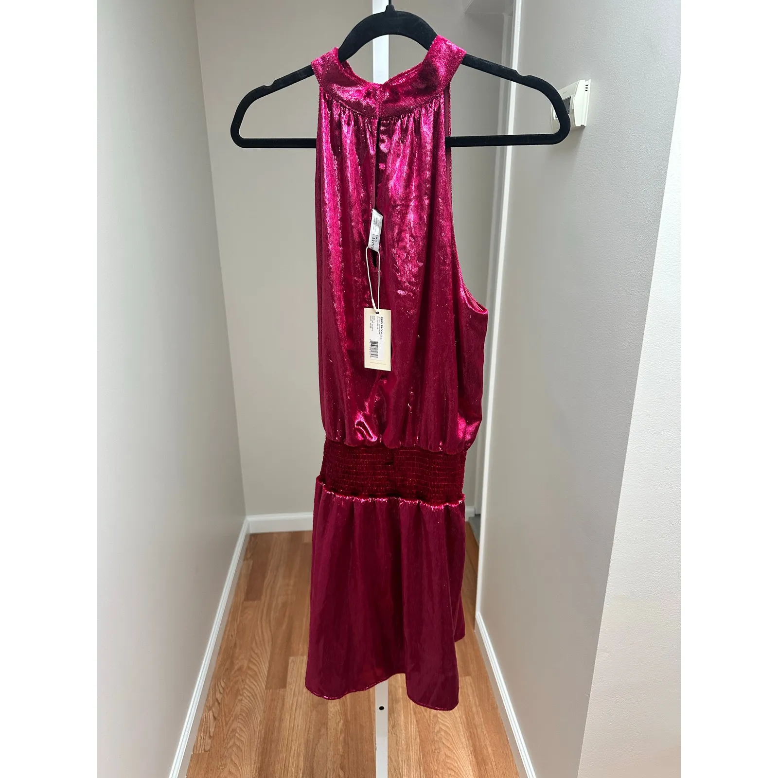 NEW NWT Ramy Brook Ellin Shiny Velour Halter Mini Dress Red Large - Image 4