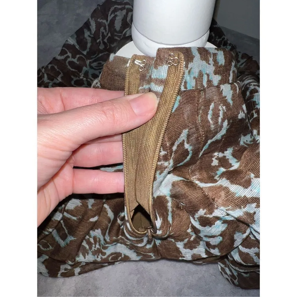 Women’s Vintage Linen/Silk Baby Blue-Brown Midi Skirt 8 Floral A-Line - Image 9