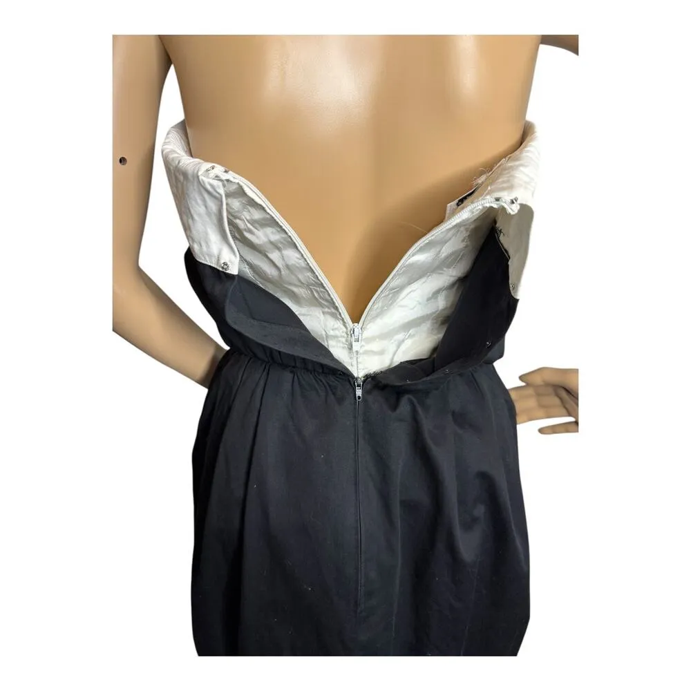 Vintage 80’s Karl Lagerfeld tuxedo style strapless black white red dress size S - Image 10