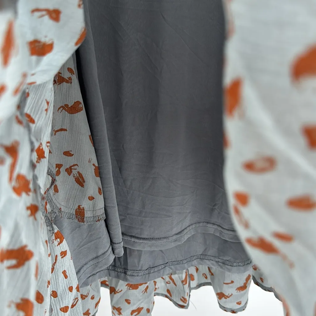 Entro Blue and Rust Mini Dress animal print v-neck ruffle drop waist L fall - Image 10